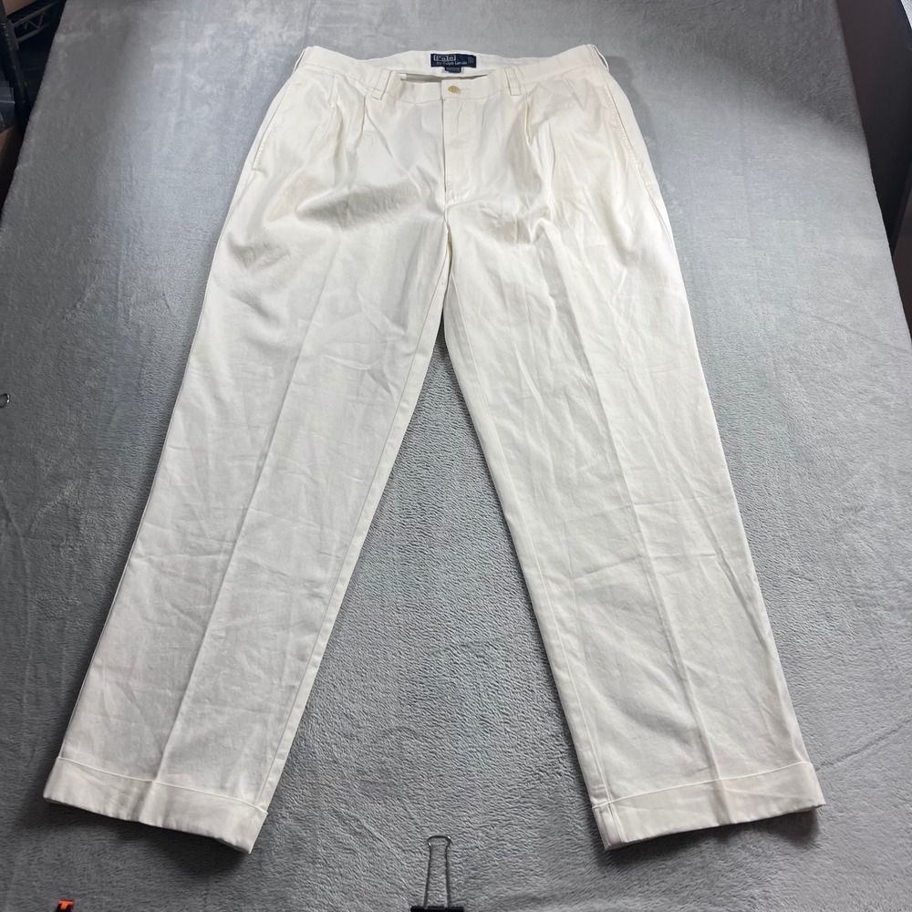 Polo Ralph Lauren Hammond Pant Mens 38x30 Cream White Pleated Cuffed Chinos